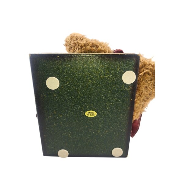 VTG Teddy Bear Bookends Plush Nursery Cottagecore Decor Wooden Base Boyds - Picture 7 of 11